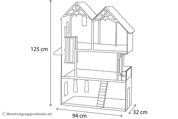 De afmetingen van poppenhuis Bella.