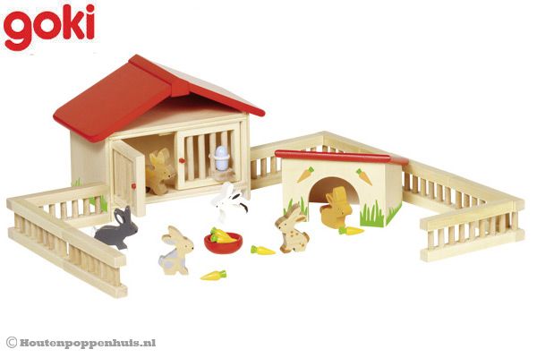 Poppenhuis konijnenhok van Goki.